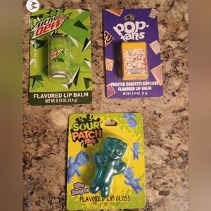 Flavored Lip Balm and Gloss Set Sour Patch Pop-Tart Mountain Dew Set